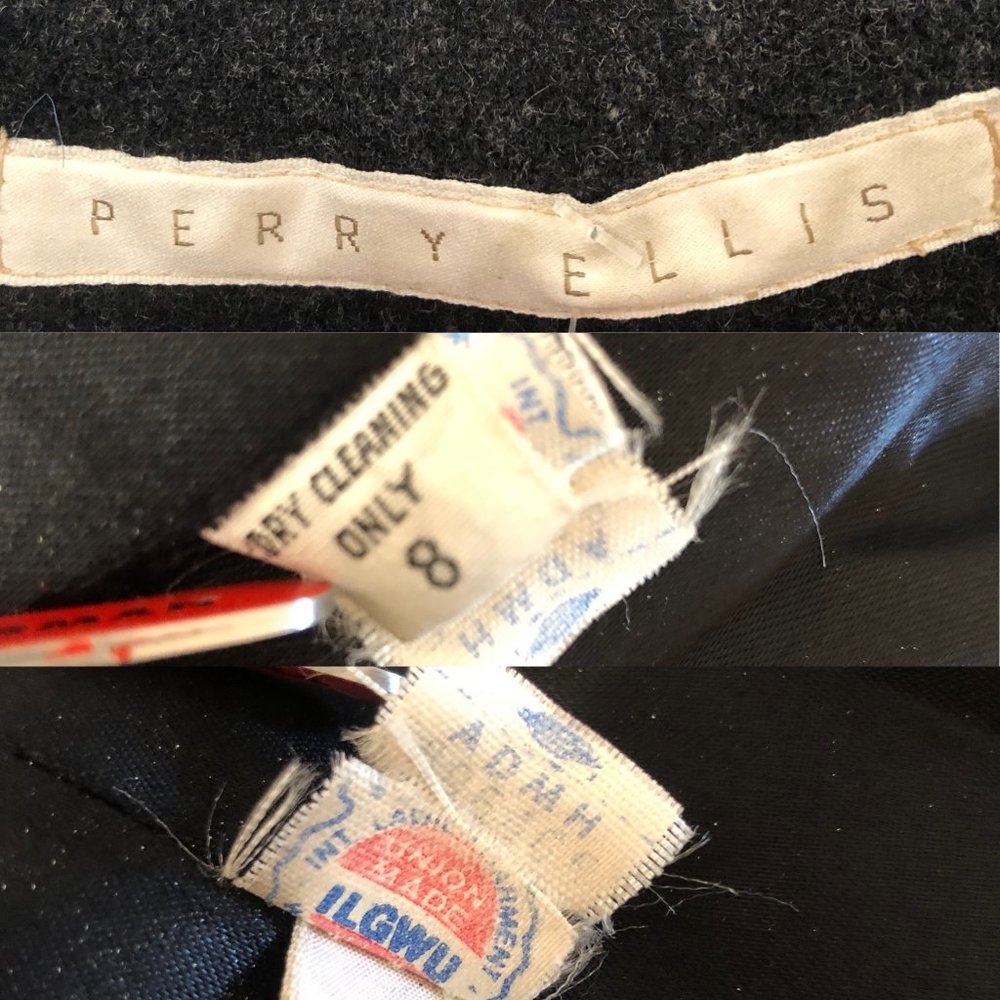 Vintage Perry Ellis Gray 100% Wool Fur Collar Dark Academia Coat USA ILGWU Made - Picture 14 of 16
